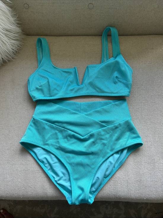 aerie Other - aerie Turquoise Textured V-Wire Bikini Top & High-Waist Bottoms